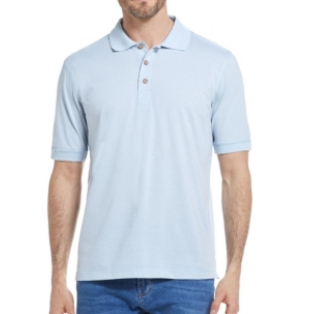 NWT mens Alfani sky blue 3 button polo style top. Coot. Blend size large